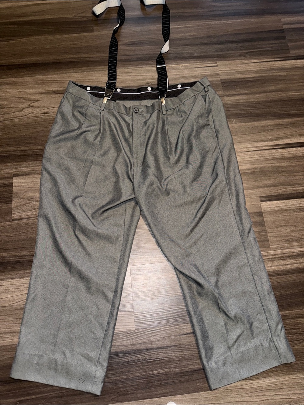 Haggar Men's Gray Pleated Dress Pants with suspenders